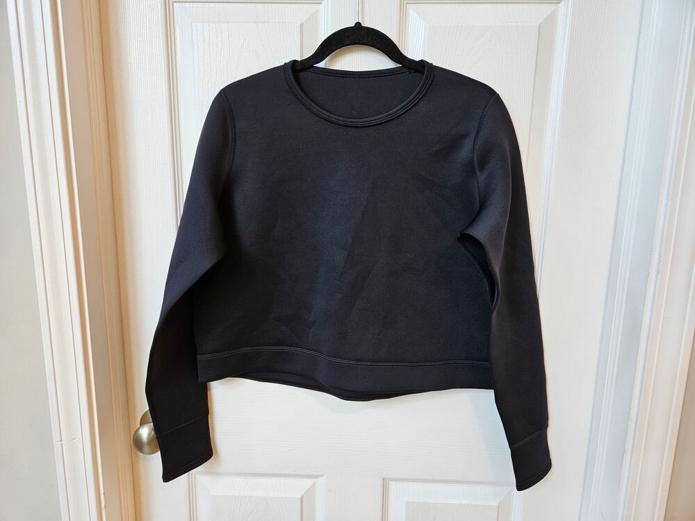 Under Armour Womens Boxy Cropped Pullover Sweatshirt Black Scuba Feel Top XL